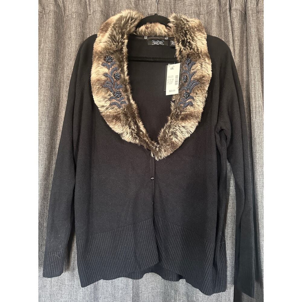 Crystal Kole Cardigan with faux fur collar NWT